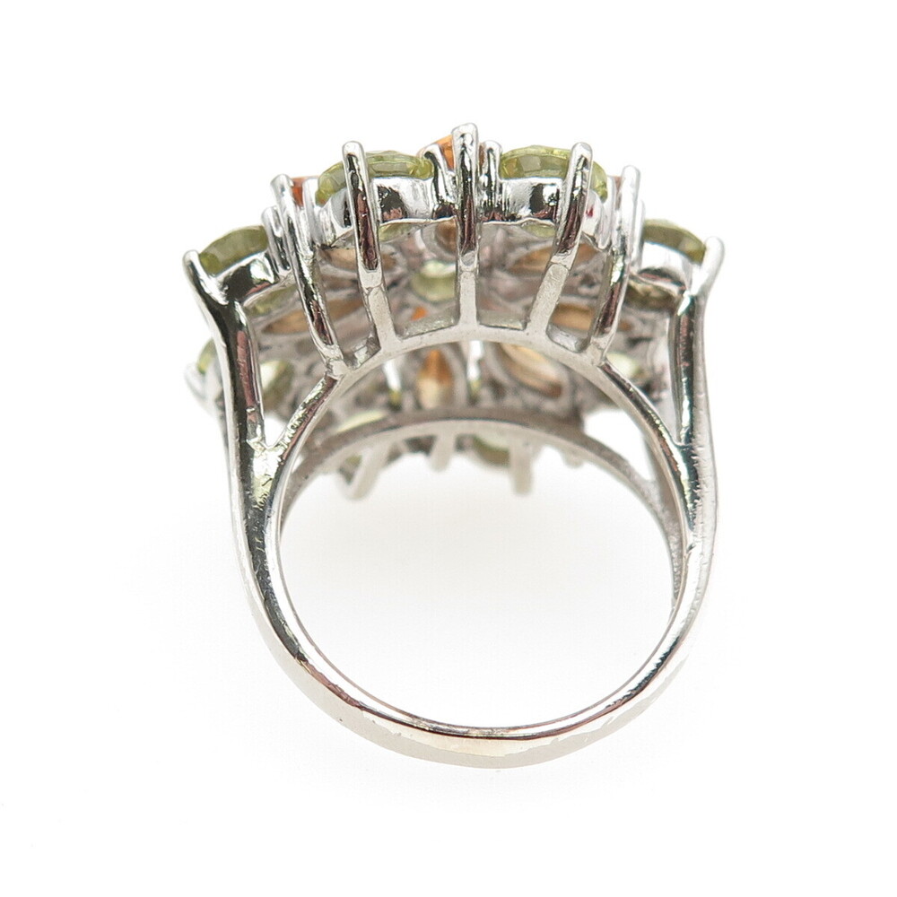 925 Sterling Silver Marquise-Cut Orange & Round-Cut Green C Z Ring Size 7.25 - Picture 5 of 8
